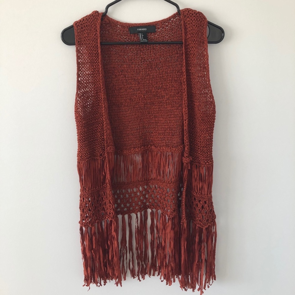 Forever 21 Burnt Orange Fringe Vest